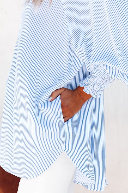 White Button Down Blue Pin Stripe Shirt - lemon blonde boutique