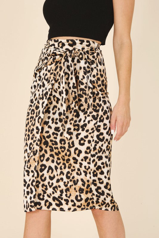 Satin Leopard Tie Skirt - lemon blonde boutique
