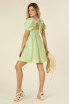 Puff Sleeves Bow Mini Dress  - Green - lemon blonde boutique