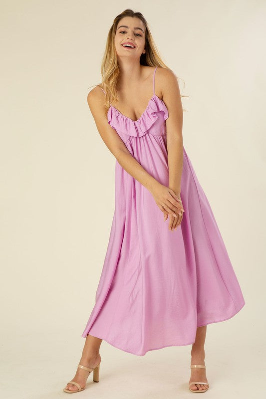 Lavender Ruffles Maxi Dress - lemon blonde boutique