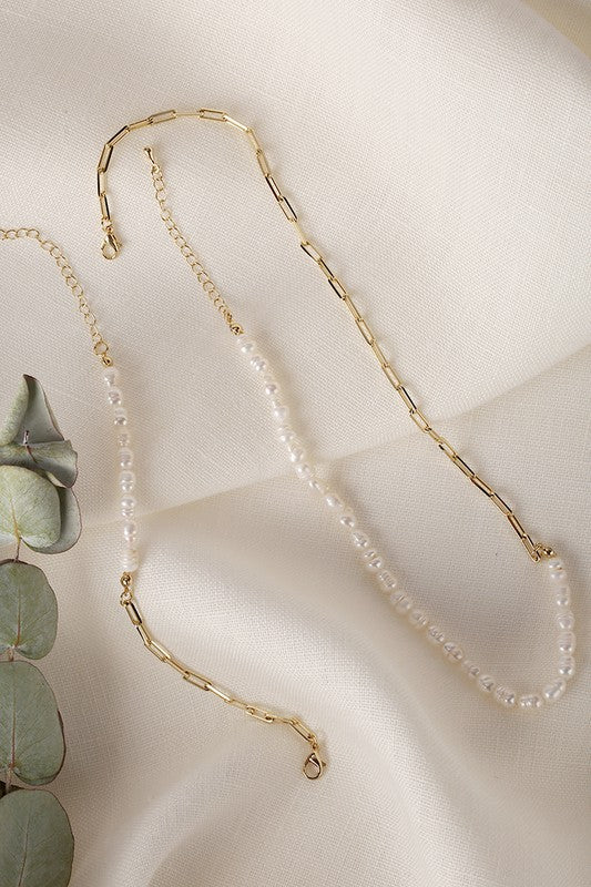 Natural Pearl Bracelet Necklace Set - Gold - lemon blonde boutique