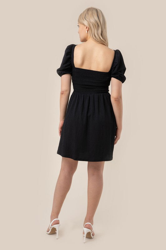 Black Puff Sleeve Smocked Dress - lemon blonde boutique