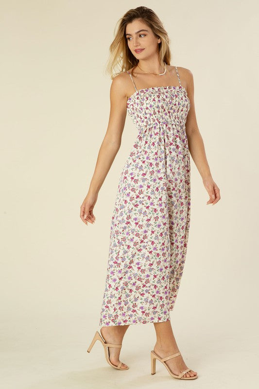 Floral Smocked Cami Maxi Dress - Purple Floral - lemon blonde boutique