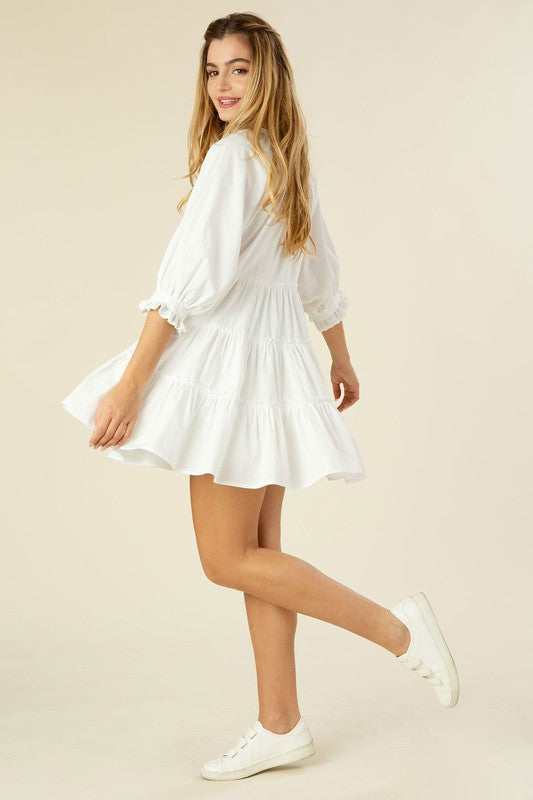 Sofia Tiered Tassel Mini Dress - Off White - lemon blonde boutique